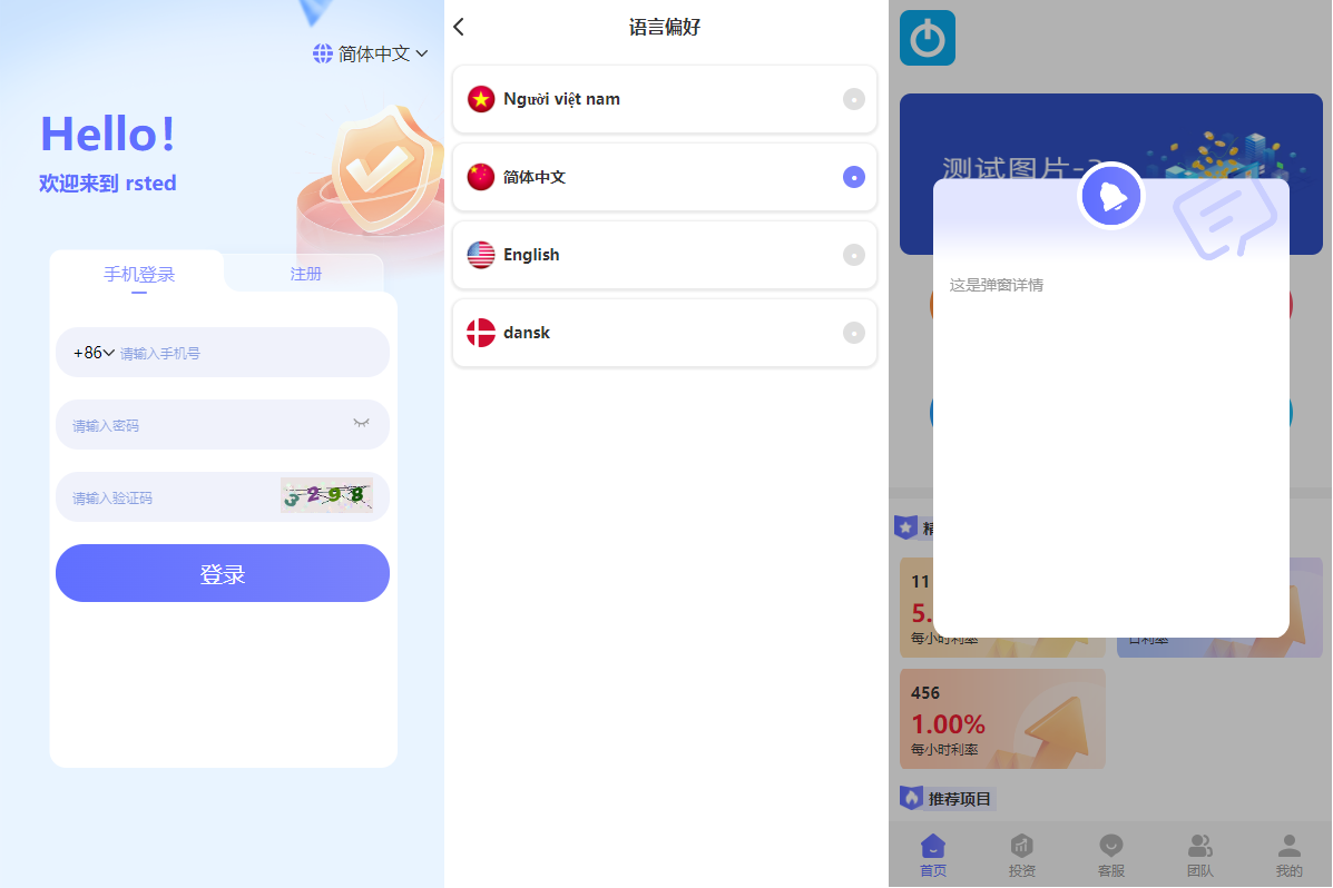 多语言海外理财系统/理财投资众筹系统/前端vue